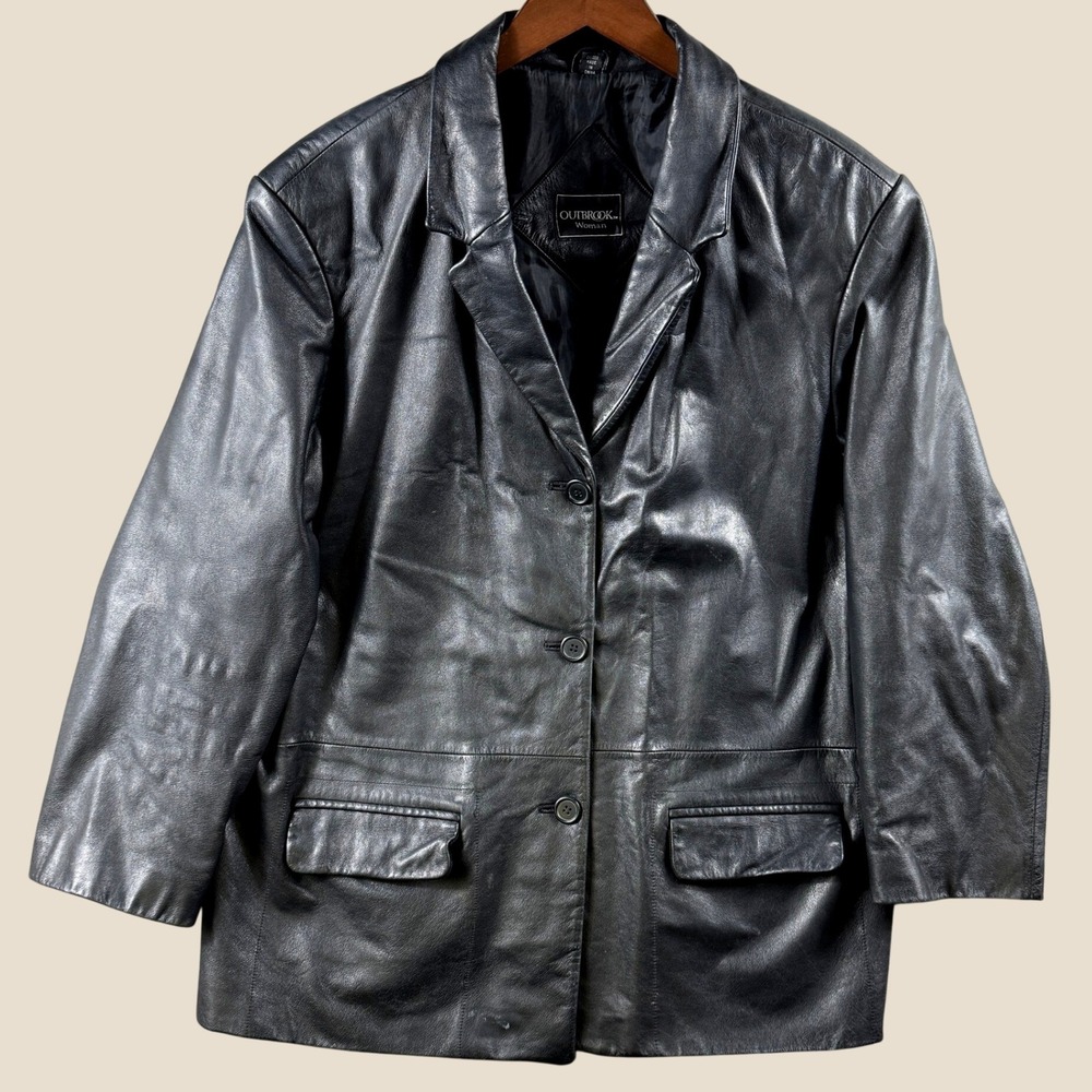 Outbrook Leather Jacket Womens 2X Black Blazer Nappa Coat Plus Size Outerwear